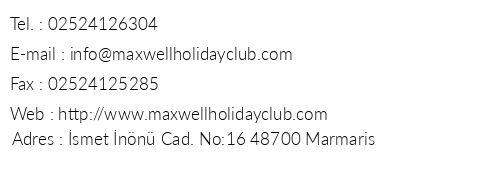 Maxwell Holiday Club telefon numaralar, faks, e-mail, posta adresi ve iletiim bilgileri